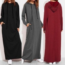 Women Ladies Long Sleeve Hooded Hoodie Sweatshirt Winter Autumn Maxi Dress Party