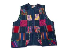 Vtg Maya Works Guatemalan Woven Embroidered Print boho vest fits SZ M
