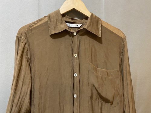 NUEVO SIN ETIQUETAS ZARA Mujer Manga Larga Cuello Cubrir Camisa Abotonada Talla XS Marrón Tostado - Imagen 2 de 13