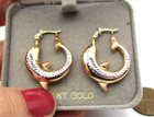 10K Tricolor Gold Diamond-Cut dolphin Hoop Earrings [E262] — photo 7