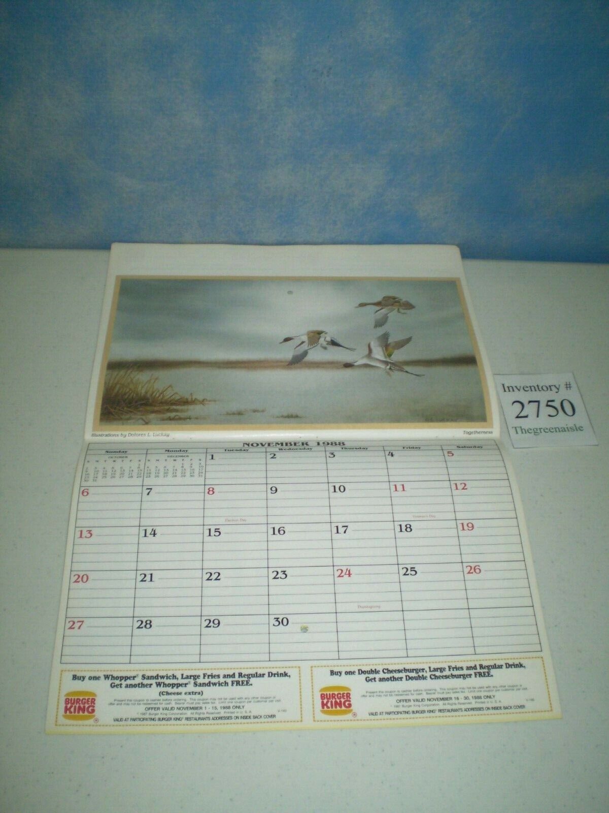 NEW 1988 Burger King BK Calendar Color Pics All Coupons Unused Country Heritage