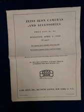 1958 Zeiss Ikon Cameras and Accessories Price List No. 64 9 pages Original READ