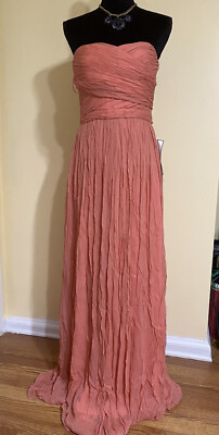 J Crew Arabelle Long Coral 100% Chiffon Silk Strapless Dress Size 6 | eBay