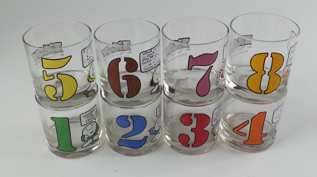1977 Vintage 8 Piece ZIGGY Federal Glassware Set Original