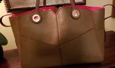 New!! Sandro Tan Leather Tote W/ Red Leather Bows On Each Side! Very Unique!