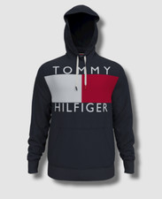  100 Tommy Hilfiger Men's Blue Colorblock Quinn Hoodie Sweater Size Small