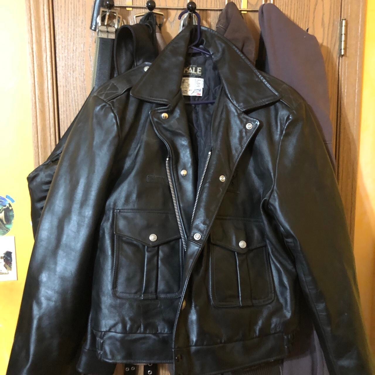 KALE Vintage CHICAGO Size L 46 Men's Police Black Leather Bomber Jacket