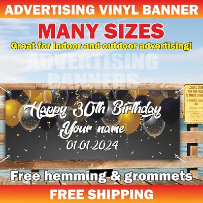 Happy 30th Birthday Advertising Banner Vinyl Sign Custom Name Text Event Holiday