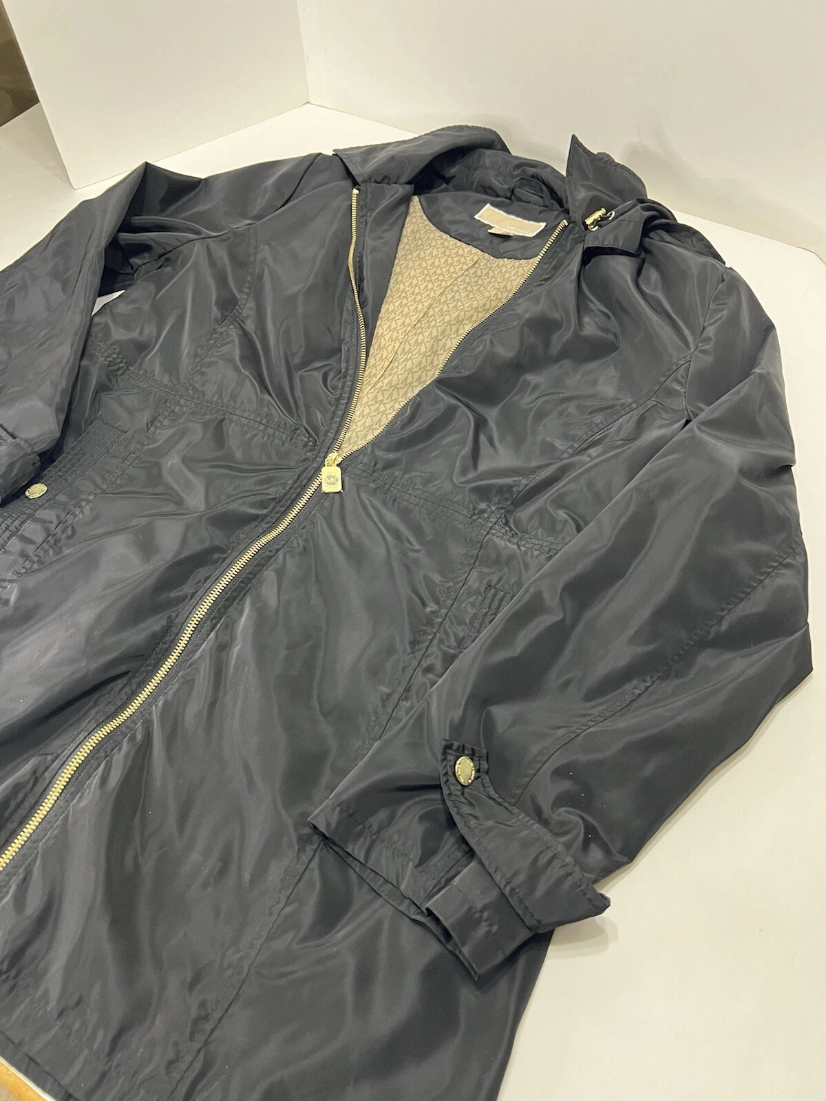 Michael Kors Giacca Trench Antipioggia Donna M Nero Impermeabile con Cappuccio