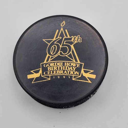 1993 Gordie Howe 65th Birthday Celebration Hockey Puck #1 - Picture 1 of 2