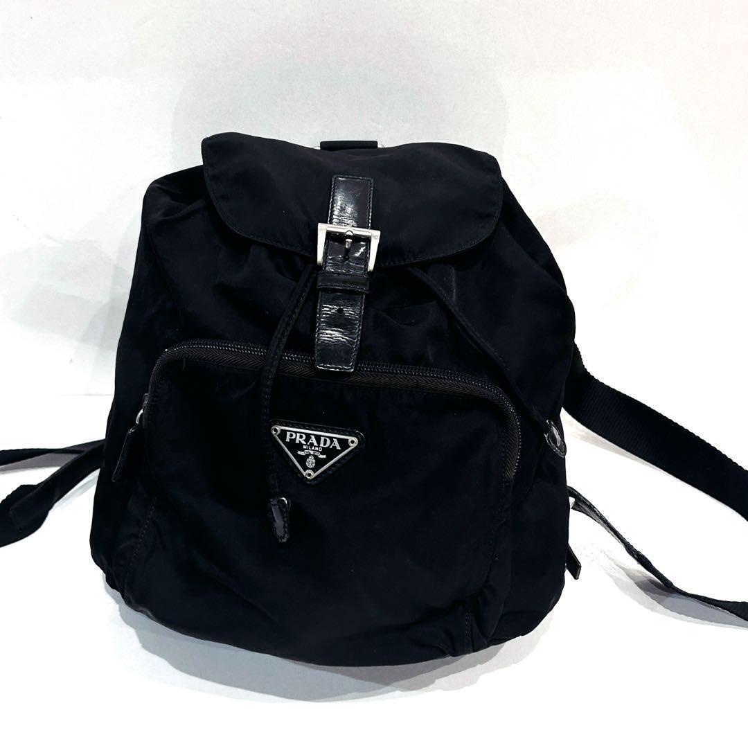 Prada Nylon Rucksack Backpack Black Triangle Logo Unisex