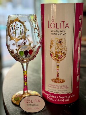 Designs by Lolita  Queen For a Day  Hand-painted Artisan Wine Glass, 15 oz.