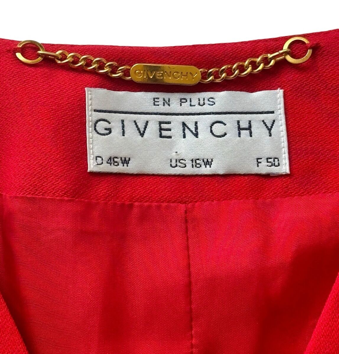 Givenchy Jacket Womens Plus size 16W Red Collarless V-Neck L Givenchy Jacket Womens Plus size 16W Red Collarless V-Neck L