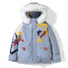 Men's Fur Collar Hooded Winter Warm Down Coat Puffer Jacket Windbreaker Parka