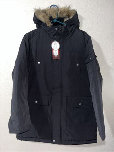 Swiss Tech Boys XL (14-16) Husky Winter Parka Jacket Faux Fur Black