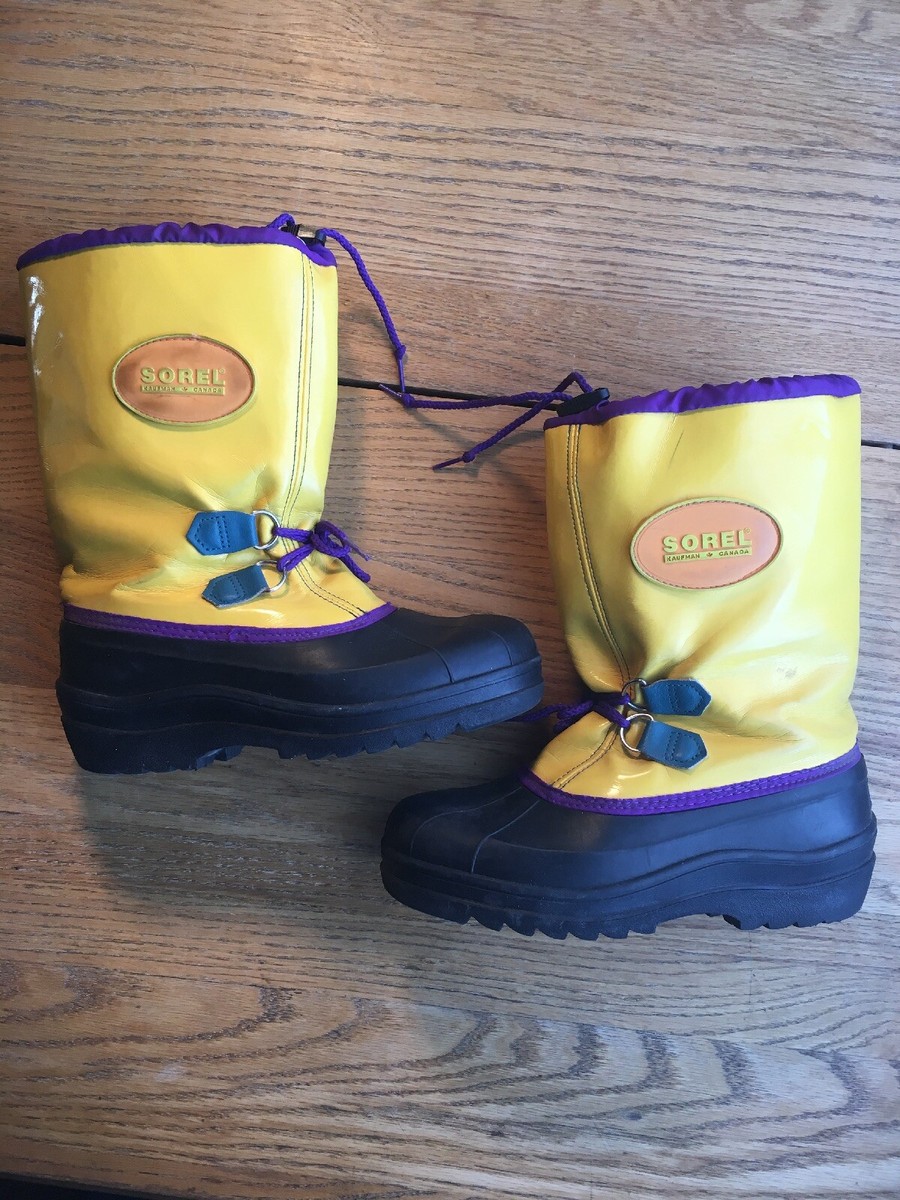 Vintage Sorel Canada Rain Snow Mud Boots Mens Womens Yellow Black Rubber