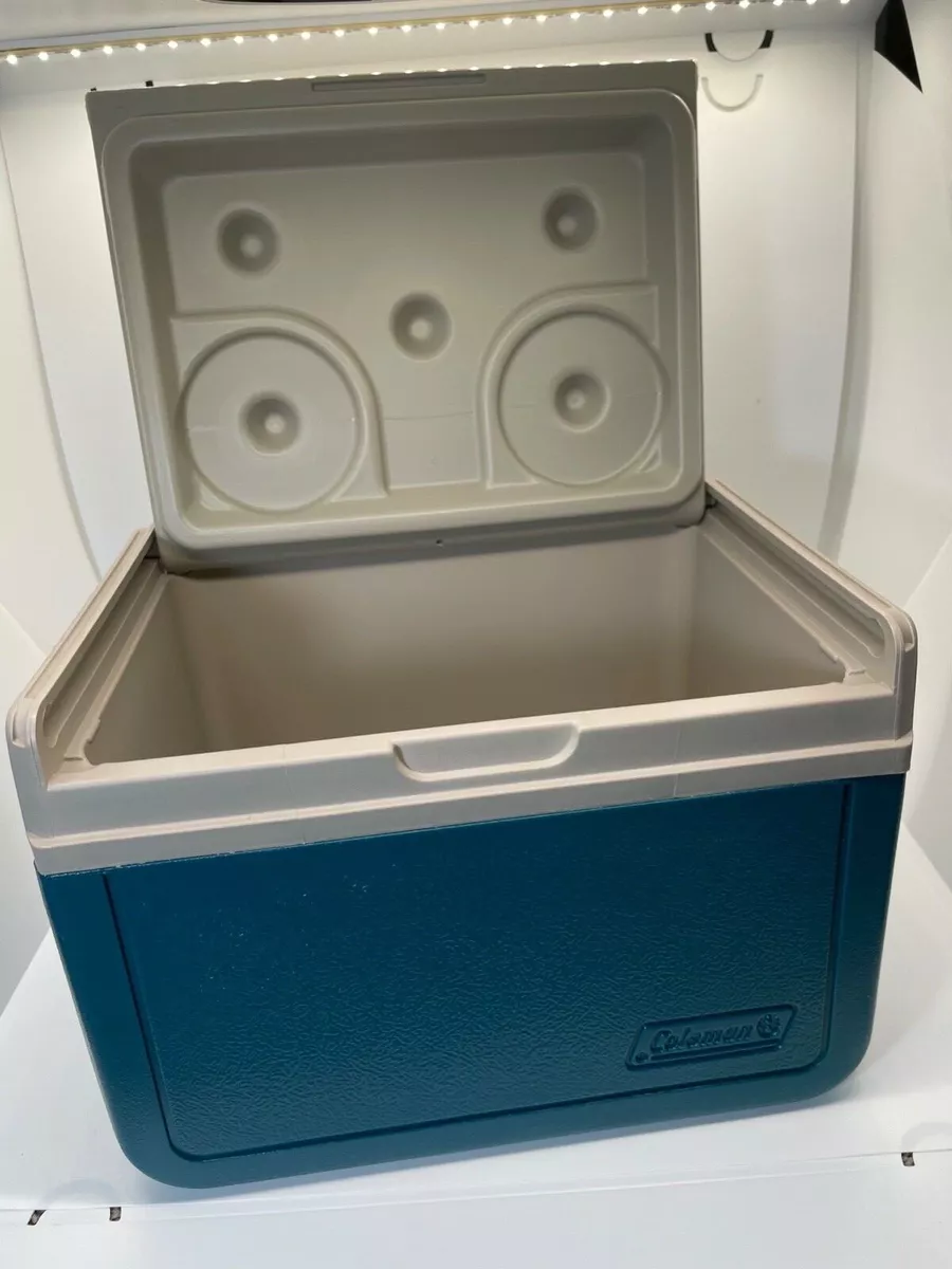 Coleman Vintage Turquoise Beige Personal Lunch Box Cooler Model 5205 7 Tall