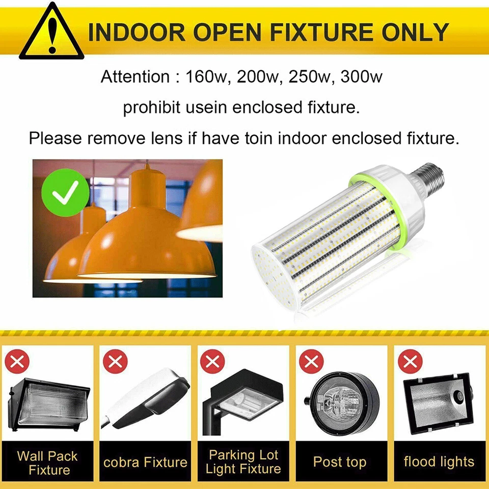 LED Corn Light Bulb 80W 100W 120W 160W 200W 250W 300W E39 High Bay Lamp Fixture - Image 2 of 4