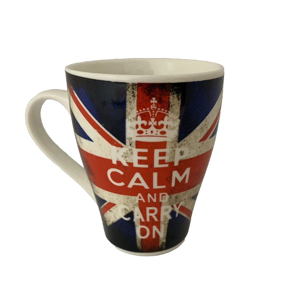 Taza de café o té para mantener la calma y llevar taza de 8 oz taza Union Jack bandera fondo Foto 4 de 4