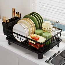 Dish Drainer Rack with Drip Tray Sink Dish Drainer with Drainage Spout Stainl...