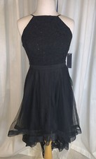 City Triangles Black Sequin Halter Style High Low  Hi-LoWaterfall Dress 11 NWT