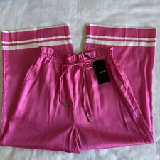 Halston Angie Twill Low Waisted Drawstring Pant Neon Pink Quiet Luxury Size 4