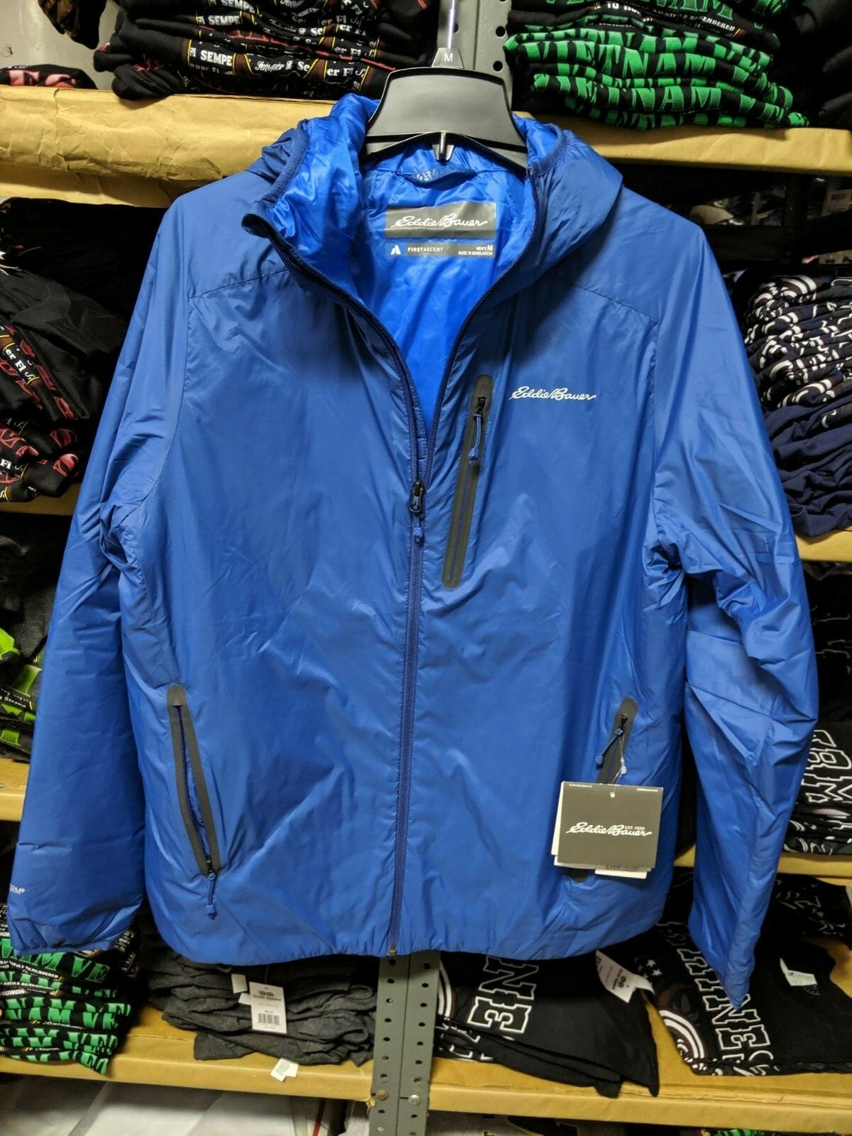 EDDIE BAUER MEN'S EVERTHERM DOWN HOODED JACKET Blue Medium NWT
