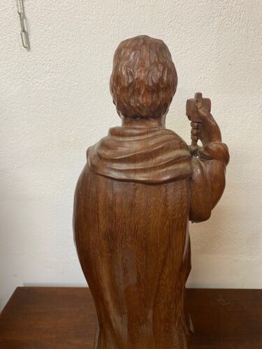 SCULPTURE RELIGIEUSE DE SAINT PIERRE BOIS MASSIF SIGNE LE GOFF - Foto 10 di 17