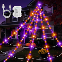 Halloween Spinnennetz 5X6M 150 LED Lichterkette 8 Modi Timer Lila Orange