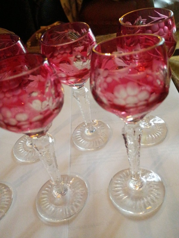 VTG. 6pc Set NACHTMANN Traube Cut to Clear  Cranberry Hock Wine Glass