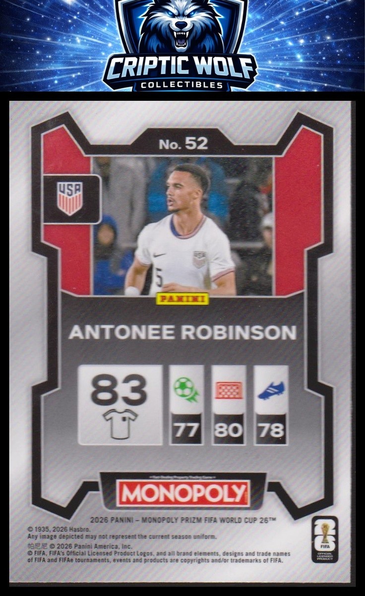 2026 Panini Prizm Monopoly FIFA World Cup #52 Antonee Robinson USA