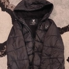 Spyder Kids Black Hooded Puffer Jacket Full Zip Size L/G/G 14/16 Ski