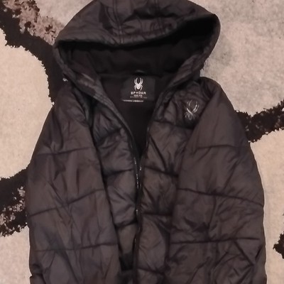 Spyder Kids Black Hooded Puffer Jacket Full Zip Size L/G/G 14/16 Ski