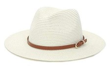 Straw Sun Hats for Women Men Panama Fedora Summer Hat 7-7 1/4 1 ivory White