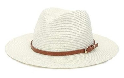 Straw Sun Hats for Women Men Panama Fedora Summer Hat 7-7 1/4 1#ivory White