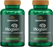 2 Pack Magnesium L-Threonate Featuring Magtein 180 Veggie Caps Cognitive Health