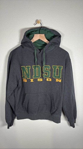 NDSU Bison Hoodie Sweatshirt Unisex Gray Pullover Green Gold Embroidered M