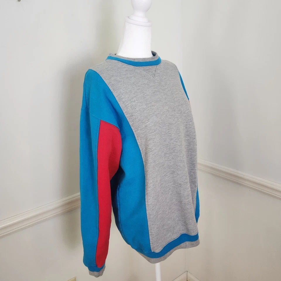 Sudadera De Colección Años 90 Talla Pequeña Mujer Colorblock Azul Rojo Gris Cuello Redondo Informal Foto 3 de 4