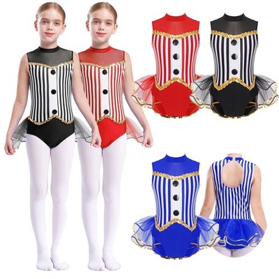 Mädchen Gymnastikanzug Trikot Leotard mit Tutu Rock Zirkus Clown Cosplay Kostüm 