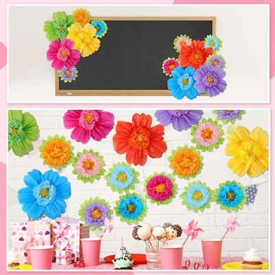 12 Stück Seidenpapier Blumen Wanddeko Künstlich Bunt Deko DIY Basteln