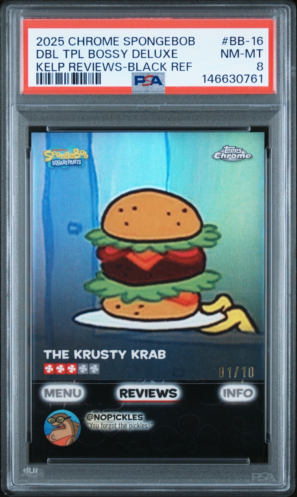 2025 Topps Chrome SpongeBob Kelp Reviews Black Refractor #/10 BB-16 PSA 8 01/10 view 1