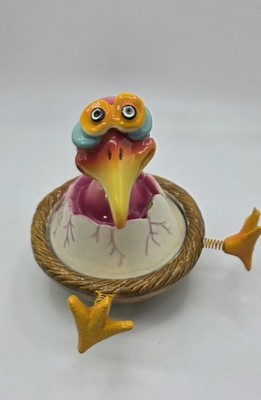 Exhart Ceramic Hand Painted Bird in Egg Figurine Glossy Finish