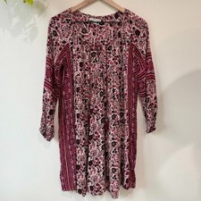 American Eagle Boho Floral Peasant Dress Tassel Tie Long Sleeve Festival Size S