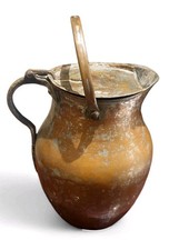  Antica Brocca Rame E Ottone Doppio Manico  XVIII secolo Coperchio 