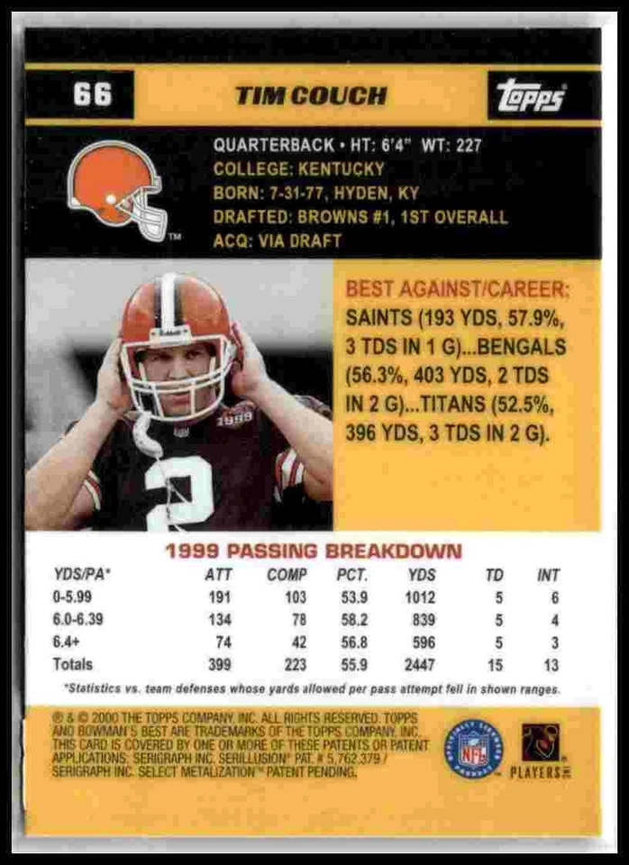 2000 Bowman's Best #66 Tim Couch - Image 2 of 2