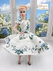 OOAK FITS BARBIE VTG EMBROIDERY FULL CIRCLE DOLL DRESS by HANKIE COUTURE CLOTHES