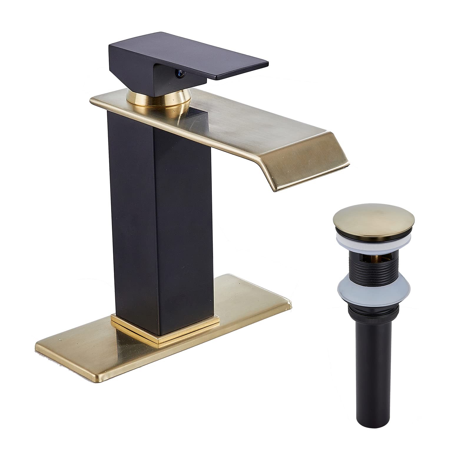 Bathroom Faucet Brushed Golden Waterfall Spout Black Body Single Handle Brass