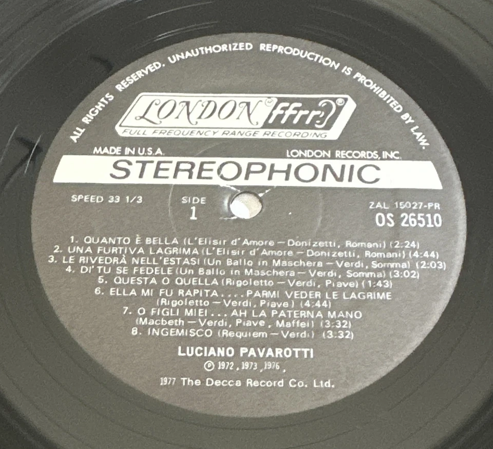 Luciano Pavarotti ~ The Great Pavarotti 1977 Vinyl Lp Record Classical EX / EX - Image 4 of 4