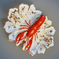 Antique German Porcelain Lobster Centerpiece Bowl c.1900 Gilt Rococo Shell 13.5”
