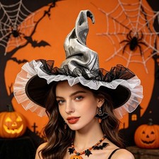 Vintage Ruched Witch Hat Halloween Cosplay Fancy Dress Costume Party Accessory